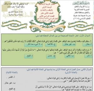 اختبار الكتروني في الوحدة الأولى (الوقف والابتداء) (تربية اسلامية) الثاني عشر