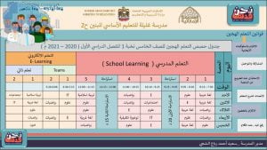 جداول حصص التعليم الهجين في مدرسة غليلة للتعليم الأساسي للبنين ح2, (الدوام) الحلقة الثانية