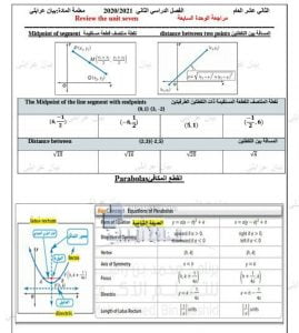 مراجعة الوحدة السابعة, (رياضيات) الثاني عشر العام