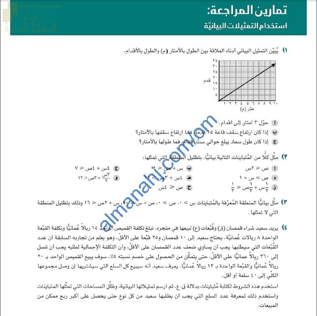 مذكرة تمارين مراجعة وحدة استخدام التمثيلات البيانية مع الحل (رياضيات) العاشر