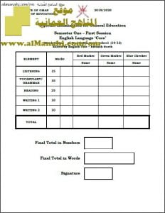 أسئلة الامتحان التجريبي في محافظة شمال الباطنة الدور الأول (CORE) (لغة انجليزية) الثاني عشر