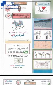 اجابات الوحدة التاسعة:الحث الكهرومغناطيسي, (فيزياء) الثاني عشر المتقدم