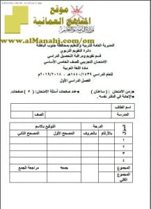 أسئلة الامتحان التجريبي في محافظة جنوب الباطنة (لغة عربية) الخامس