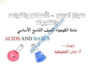 ملخص شرح درس الأحماض والقواعد والقلويات مع أسئلة اختبارية (كيمياء) التاسع