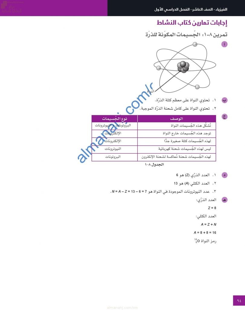 حل وإجابات أسئلة الوحدة الثامنة (فيزياء النواة) في كتاب النشاط (فيزياء) العاشر