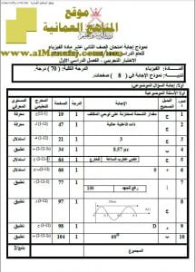 نموذج الإجابة لأسئلة الامتحان التجريبي (فيزياء) الثاني عشر