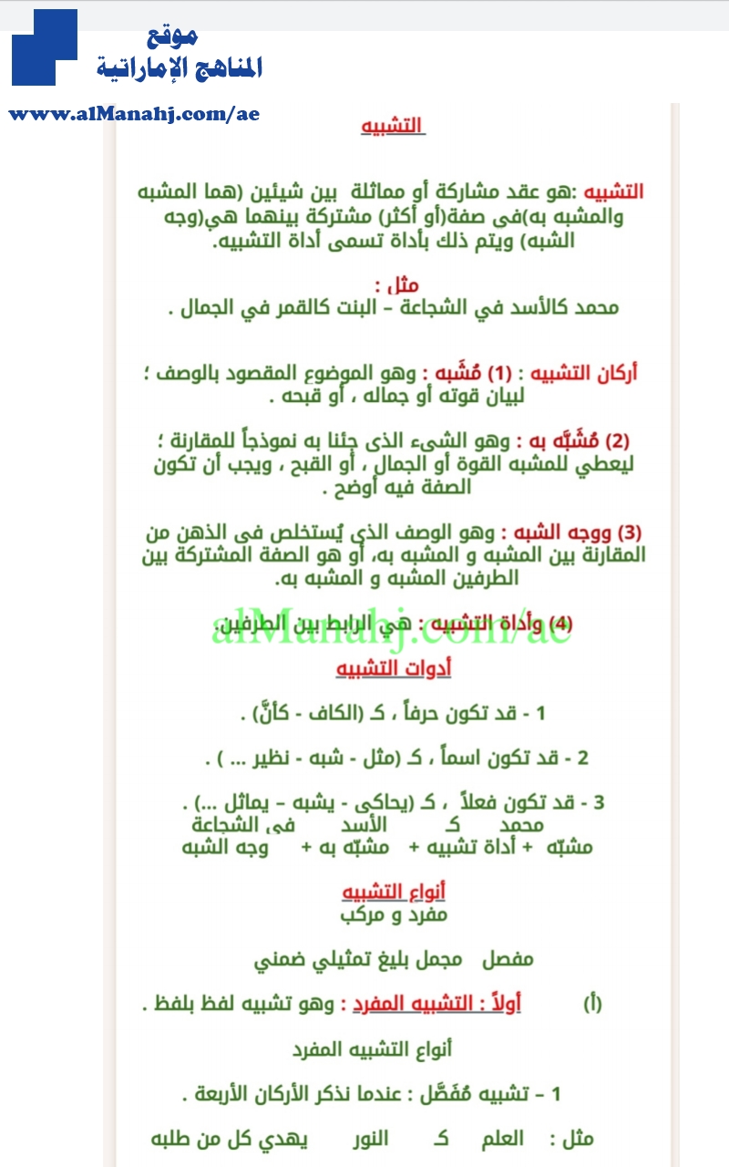 شرح درس أنواع التشبيه, (لغة عربية) الثامن