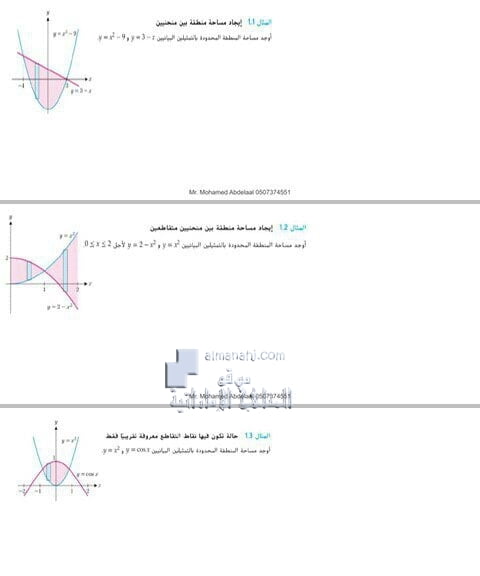 أوراق عمل درس (المساحة بين المنحنيات) بدون حل, (رياضيات) الثاني عشر المتقدم