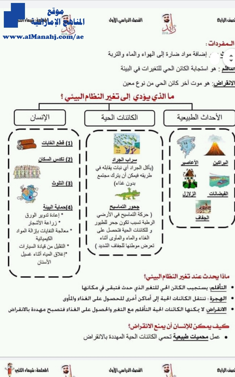 ملخص الوحدات من (1 إلى 4), (علوم) الرابع