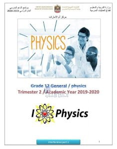 ملخص وحدة التداخل والحيود القسم الأول CHAPTER8: INTERFERENCE AND DIFFRACTION, (فيزياء) الثاني عشر العام