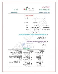 ملخص وأوراق عمل بنية النبات وتصنيفه, (علوم) التاسع المتقدم