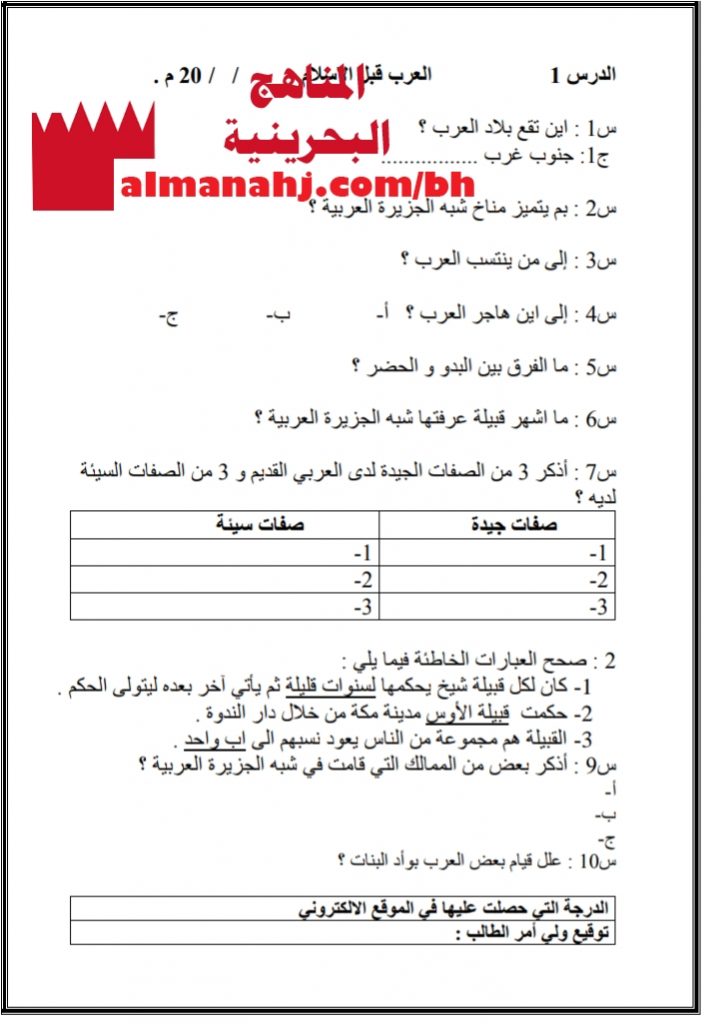 مذكرة أسئلة شاملة (المواد الاجتماعية) الخامس