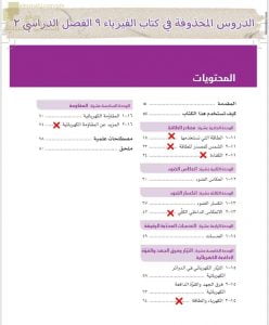 الدروس المحذوفة للمنهج وفق منهج كامبردج الجديد (فيزياء) التاسع
