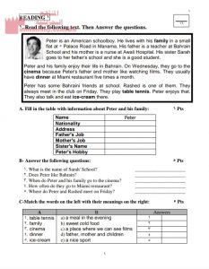 نموذج حل تدريبات وأسئلة في القراءة والكتابة نموذج 2 (لغة انجليزية) السابع