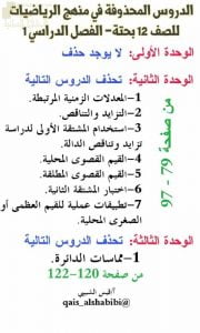 الدروس المحذوفة للمنهج (رياضيات بحتة) الثاني عشر