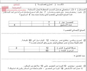 نشاط جدول النسب (رياضيات) السادس