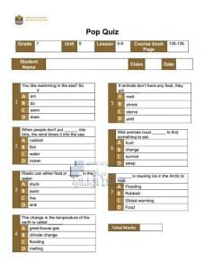 بوب كويز الوحدة الثامنة (POP QUIZ UNIT: 8) يتبعه الحل, (لغة انجليزية) السابع