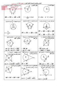 قوانين ونظريات الوحدة الثانية لمقرر ريض 152