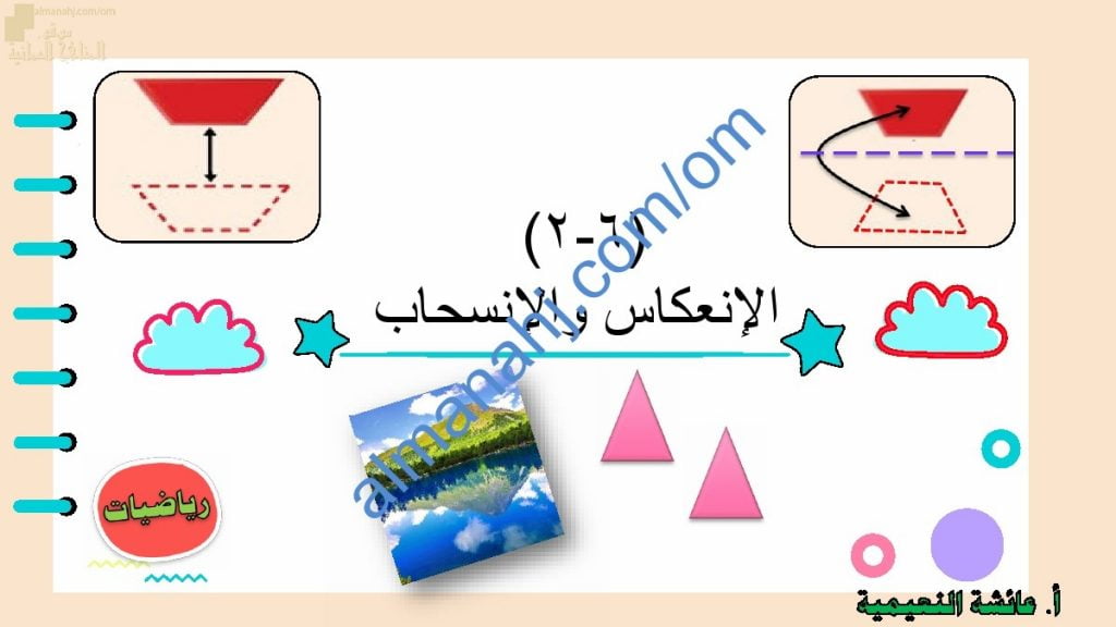 ملخص شرح مختصر ومفصل لدرس الانعكاس والانسحاب مع أمثلة تدريبية (رياضيات) الخامس