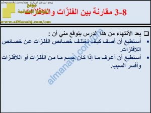 ملخص شرح درس مقارنة بين الفلزات واللافلزات مع حل الأنشطة (علوم) السابع