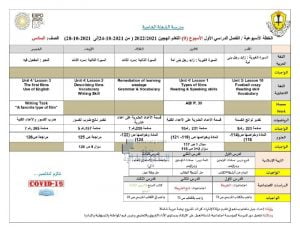 الخطة الأسبوعية لطلاب الصف السادس من 24 10 الى 28 10 درسة الشعلة الخاصة, (المدارس) السادس