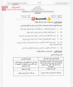 نموذج إجابة امتحان منتصف مقرر أسر 101 (منوعة) الأول الثانوي