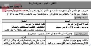 شرح درس الاشتقاق الجذر حروف الزيادة