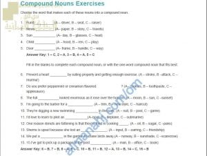 اختبار قصير وتدريبات في COMPOUND NOUNS (لغة انجليزية) الثاني عشر