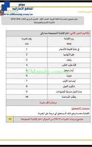 دليل تصحيح اجابة الاختبار التدريبي, (لغة عربية) الأول