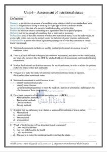 شرح الوحدة السادسة – Unit-6: Assessment of nutritional status, منهج انجليزي (علوم صحية) الثاني عشر العام