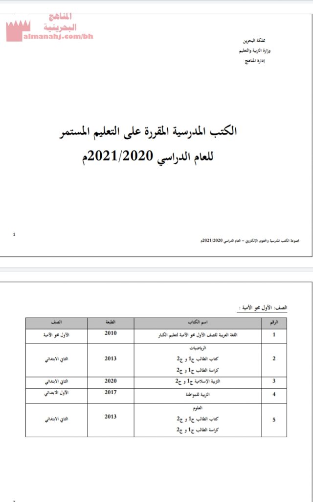 الكتب المدرسية المقررة على التعليم المستمر