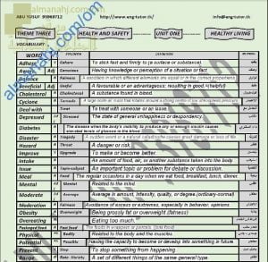 مذكرة مفردات وقواعد في الوحدة الأولى (HEALTHY LIVING) للثيم الثالث (لغة انجليزية) الثاني عشر