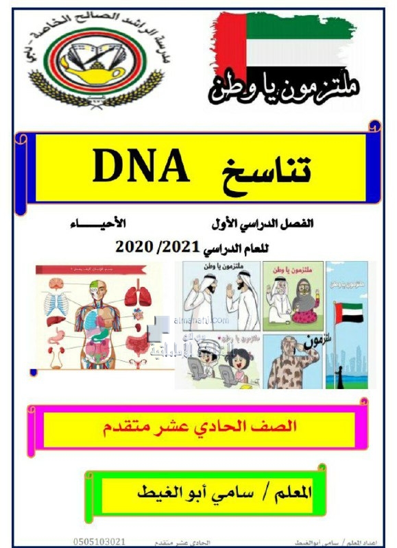 ملخص تناسخ DNA, (علوم) الحادي عشر المتقدم