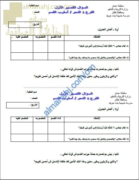 أوراق عمل وأسئلة قصيرة وأنشطة تدريبية لدرس أسلوب القسم نموذج 2 (لغة عربية) الثاني عشر
