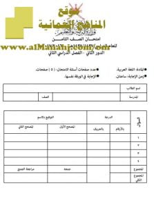 امتحان وإجابة الأسئلة الرسمية للفصل الدراسي الثاني الدور الثاني (لغة عربية) الثامن