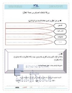 ورقة نشاط داعم درس نعمة العقل بدون حل, (تربية اسلامية) الخامس
