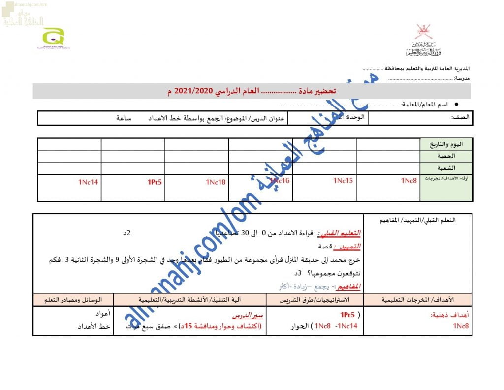 تحضير الكتروني لدرس الجمع بواسطة خط الأعداد (رياضيات) الأول