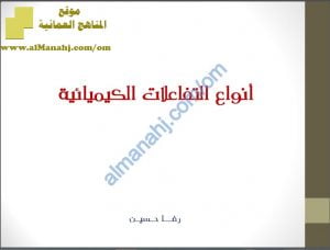 ملخص شرح أنواع التفاعلات الكيميائية (كيمياء) الثاني عشر
