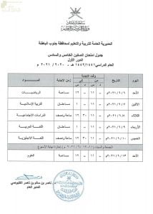 جدول الاختبارات النهائية لجميع الصفوف في محافظة جنوب الباطنة (الامتحانات) ملفات مدرسية