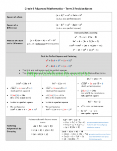 شرح وقوانين مفيدة(مناهج إنجليزية), (رياضيات) التاسع المتقدم