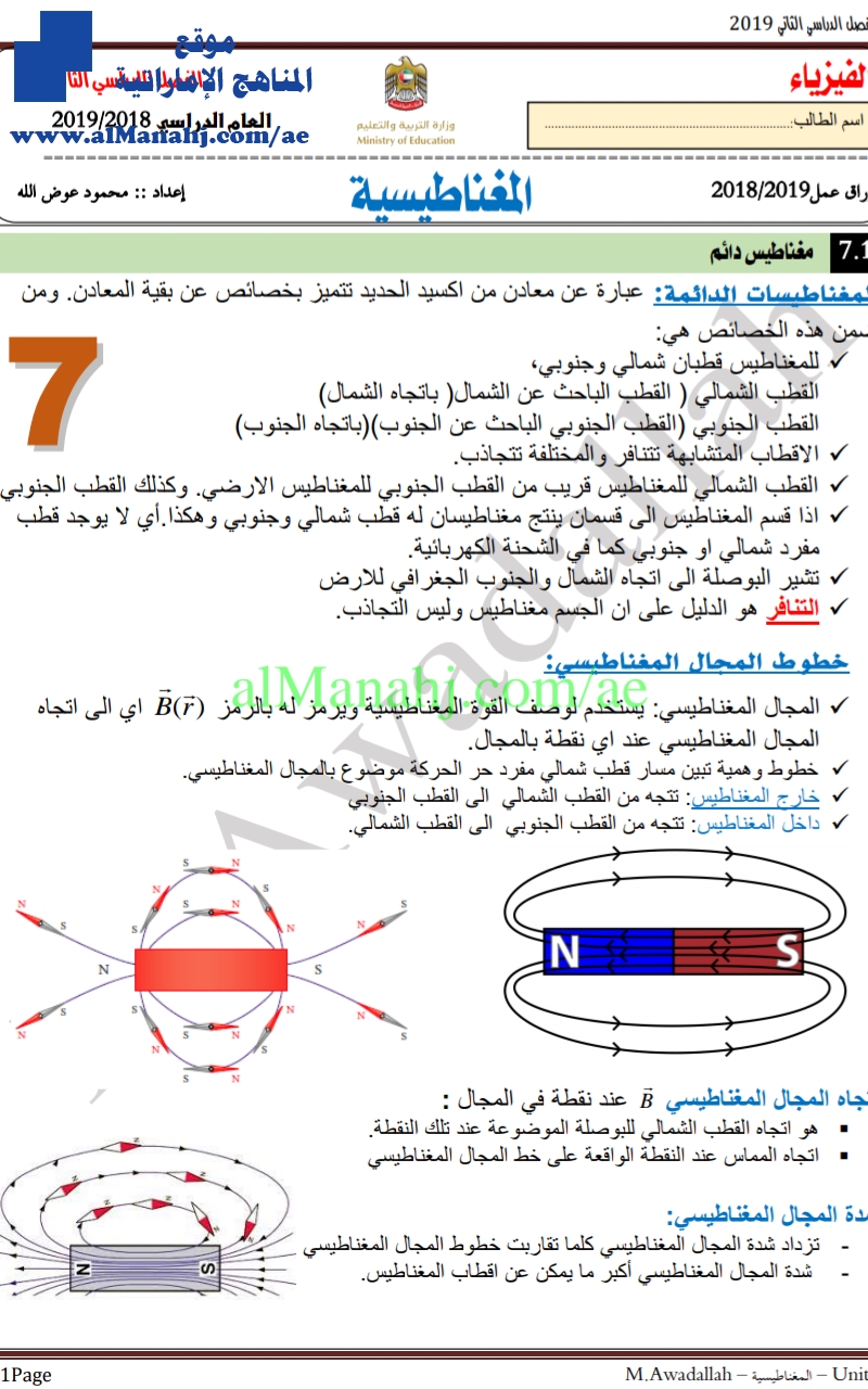 درس المغناطيسية, (فيزياء) الثاني عشر المتقدم