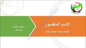 ملخص شرح درس الاسم المقصور تثنيته وجمعه جمعاً سالماً (لغة عربية) العاشر