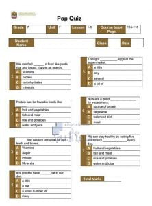 بوب كويز الوحدة السابعة (POP QUIZ UNIT: 7) يتبعه الحل, (لغة انجليزية) السابع