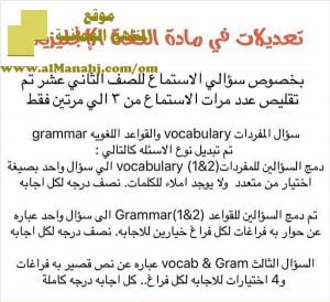 تعديلات امتحانية (لغة انجليزية) الثاني عشر
