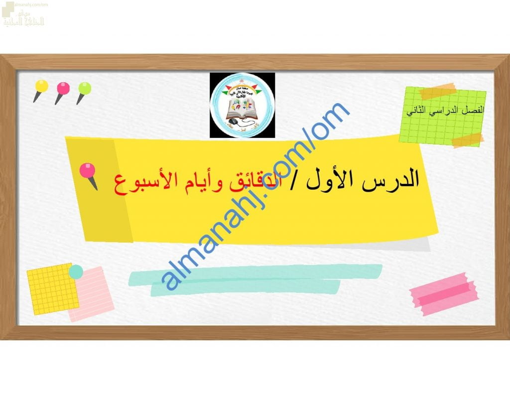 ملخص شرح وصور توضيحية لدرس الدقائق وأيام الأسبوع مع اختبارات الكترونية (رياضيات) الأول