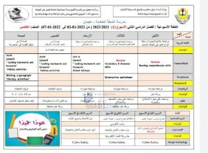 الخطة الأسبوعية للصف الخامس الأسبوع الأول لمدرسة الشعلة الخاصة, (المدارس) الخامس
