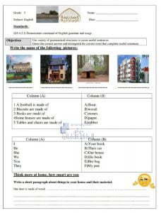 أوراق عمل مراجعة مفردات وقواعد الوحدة الأولى, (لغة انجليزية) الخامس