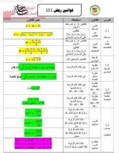 قوانين مقرر ريض 151