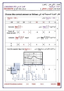 مراجعة الوحدة الحادية عشرة النهايات والاشتقاق مع الحل, (رياضيات) الثاني عشر العام