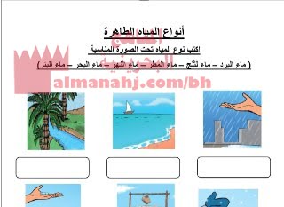 ورقة عمل وحل أسئلة وشرح درس أنواع المياه الطاهرة (تربية اسلامية) الأول